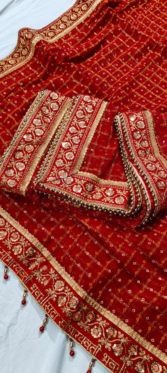 Red Pure Heavy Soft Silk Bandhani Gharchola Chex Panetar Saree