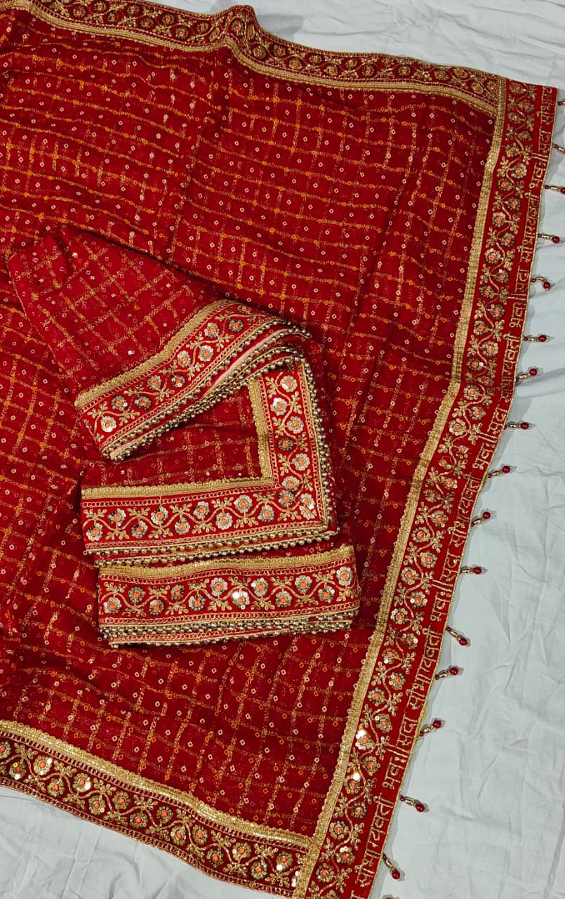Red Pure Heavy Soft Silk Bandhani Gharchola Chex Panetar Saree