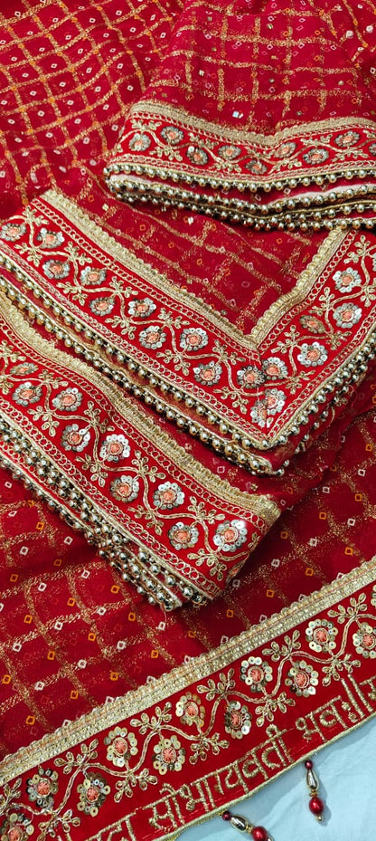 Red Pure Heavy Soft Silk Bandhani Gharchola Chex Panetar Saree Panetar Saree Anant Tex Exports Pvt.Ltd..