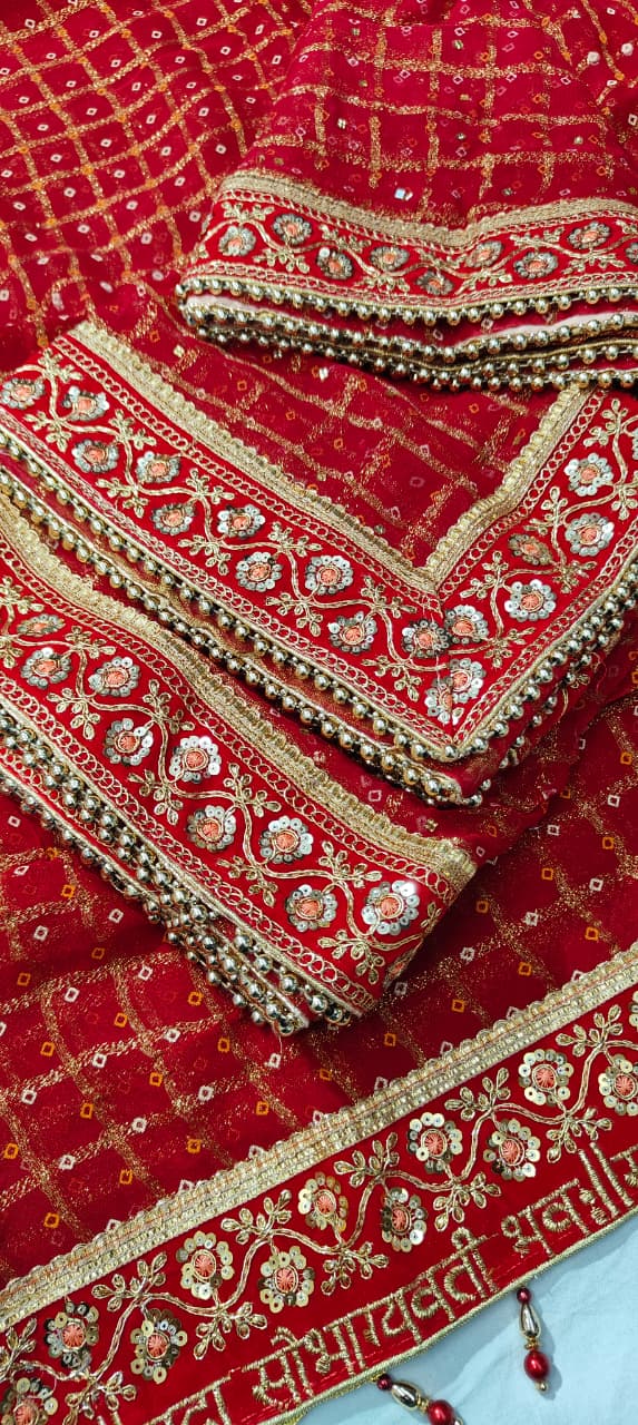 Red Pure Heavy Soft Silk Bandhani Gharchola Chex Panetar Saree