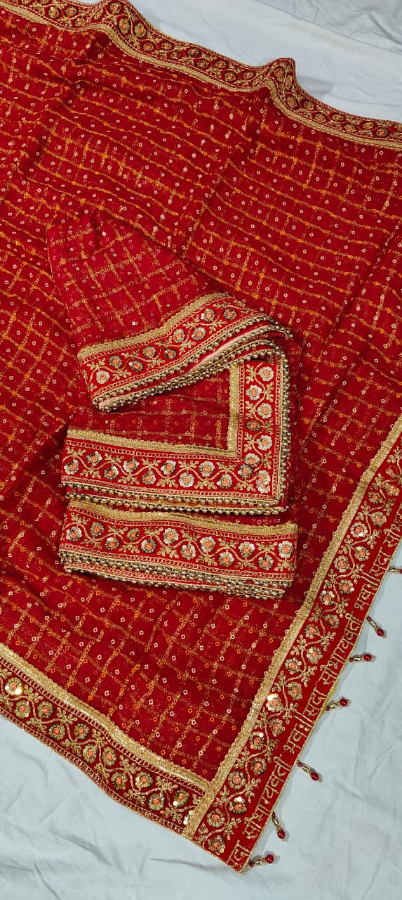 Red Pure Heavy Soft Silk Bandhani Gharchola Chex Panetar Saree