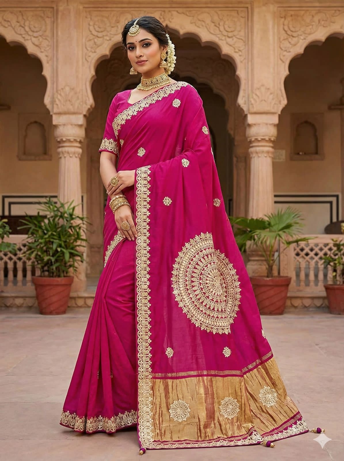 Rani Pure Gaji Silk Bandhej Gota Work Saree