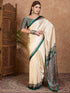 Cream and Green Pure Soft Modal Satin Ajrakh Print Satin Saree Japan Satin Saree Anant Tex Exports Pvt.Ltd..