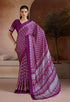 Purple Pure Soft Modal Satin Ajrakh Print Satin Saree Japan Satin Saree Anant Tex Exports Pvt.Ltd..