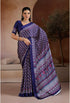 Blue Pure Soft Modal Satin Ajrakh Print Satin Saree Japan Satin Saree Anant Tex Exports Pvt.Ltd..