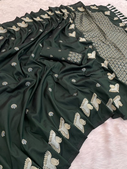 Bottle Green Soft Silk Dual Zari Woven Moonga Silk Saree Moonga Silk sarees Anant Tex Exports Pvt.Ltd..