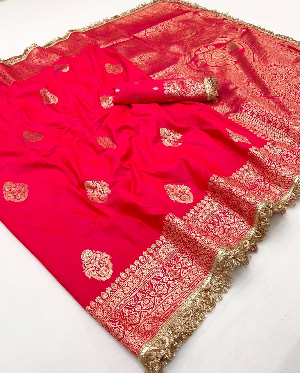 Pink Woven Banarasi Satin Silk Saree