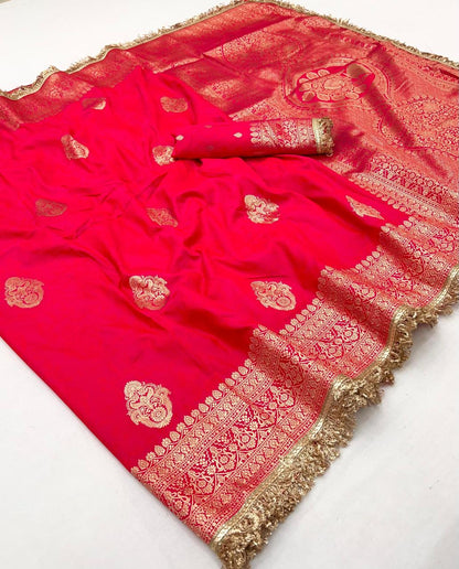 Pink Woven Banarasi Satin Silk Saree Japan Satin Saree Anant Tex Exports Pvt.Ltd..