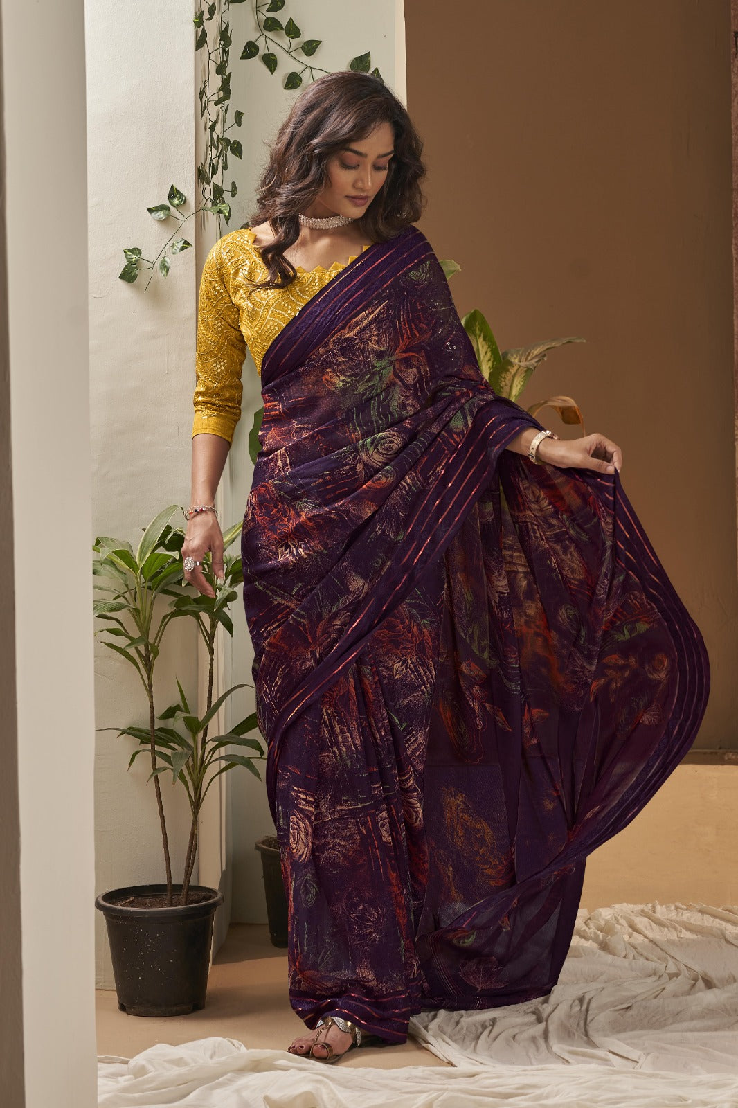 Martinique Blue Georgette Chiffon Printed Saree