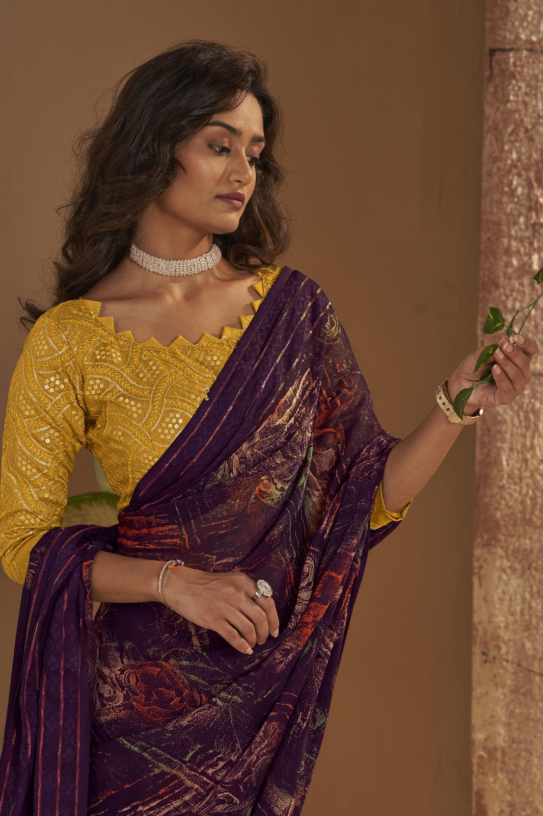 Brown Georgette Chiffon Printed Saree Georgette Saree Anant Tex Exports Pvt.Ltd..