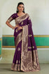 Wine Woven Banarasi Satin Silk Saree Japan Satin Saree Anant Tex Exports Pvt.Ltd..