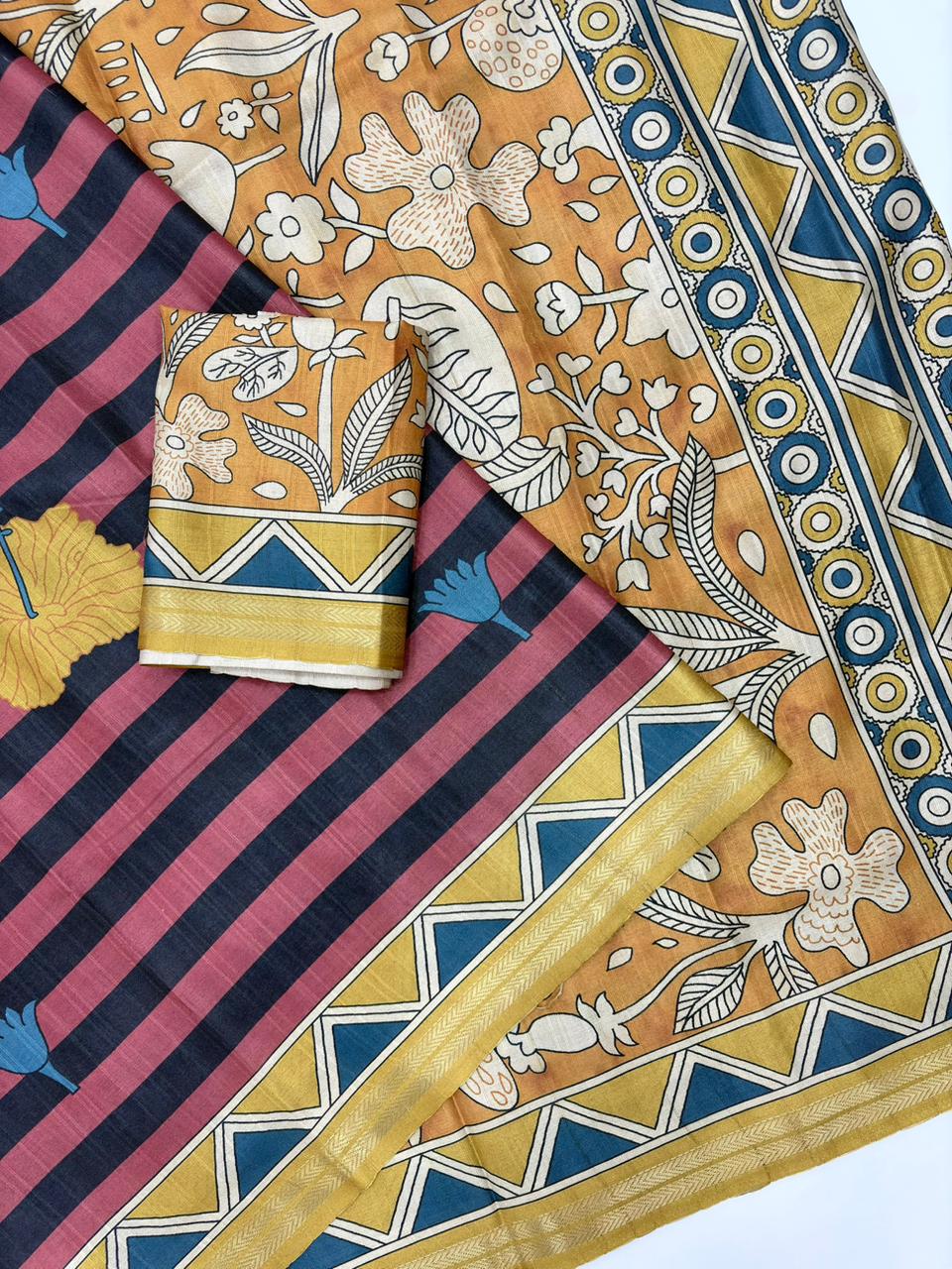 Red Soft Tussar Silk Striped Traditional Printed Zari Tussar Saree Tussar Saree Anant Tex Exports Pvt.Ltd..