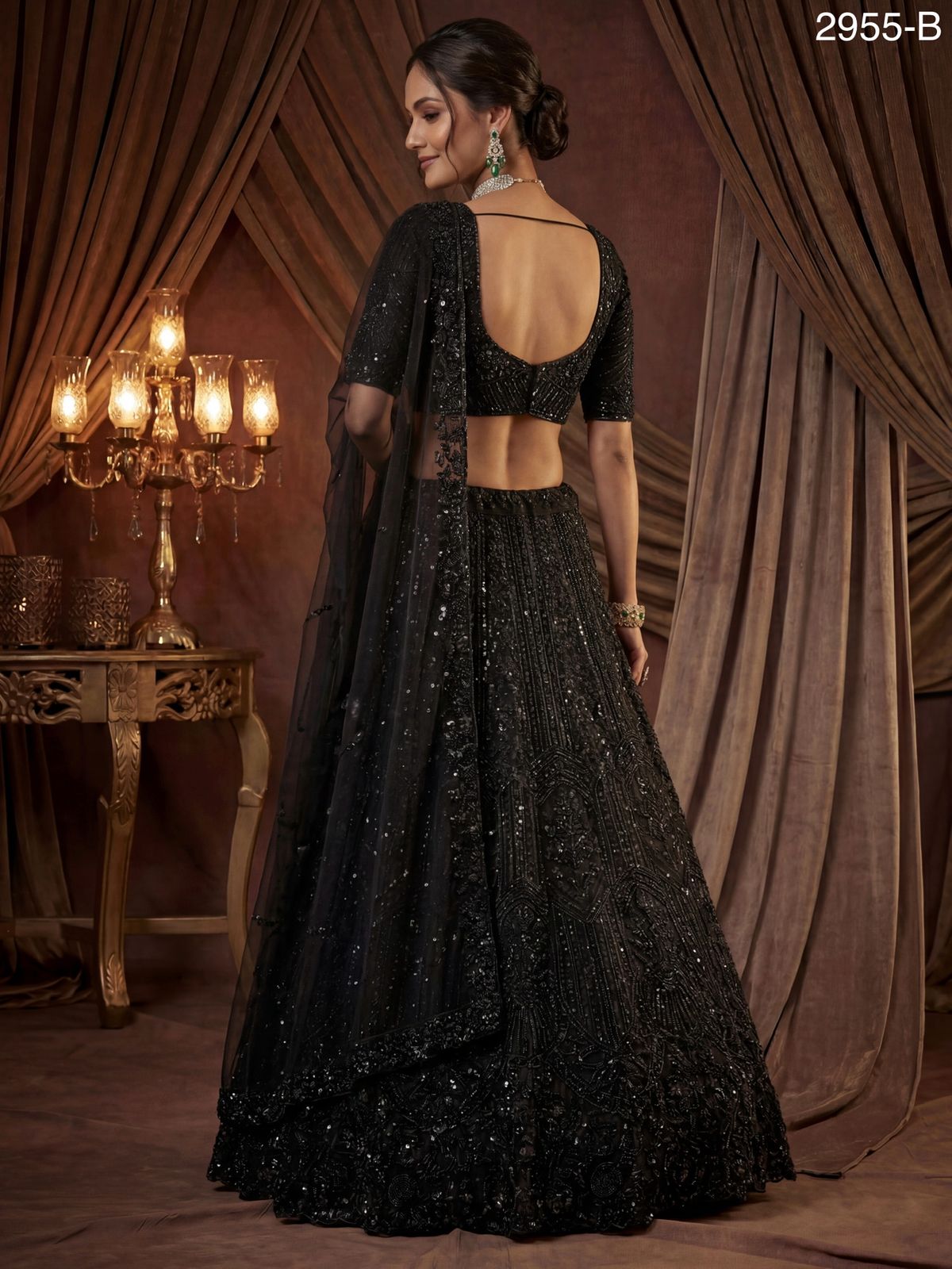 Black Pure Soft Net Heavy Embroidery Work Bridal Lehenga