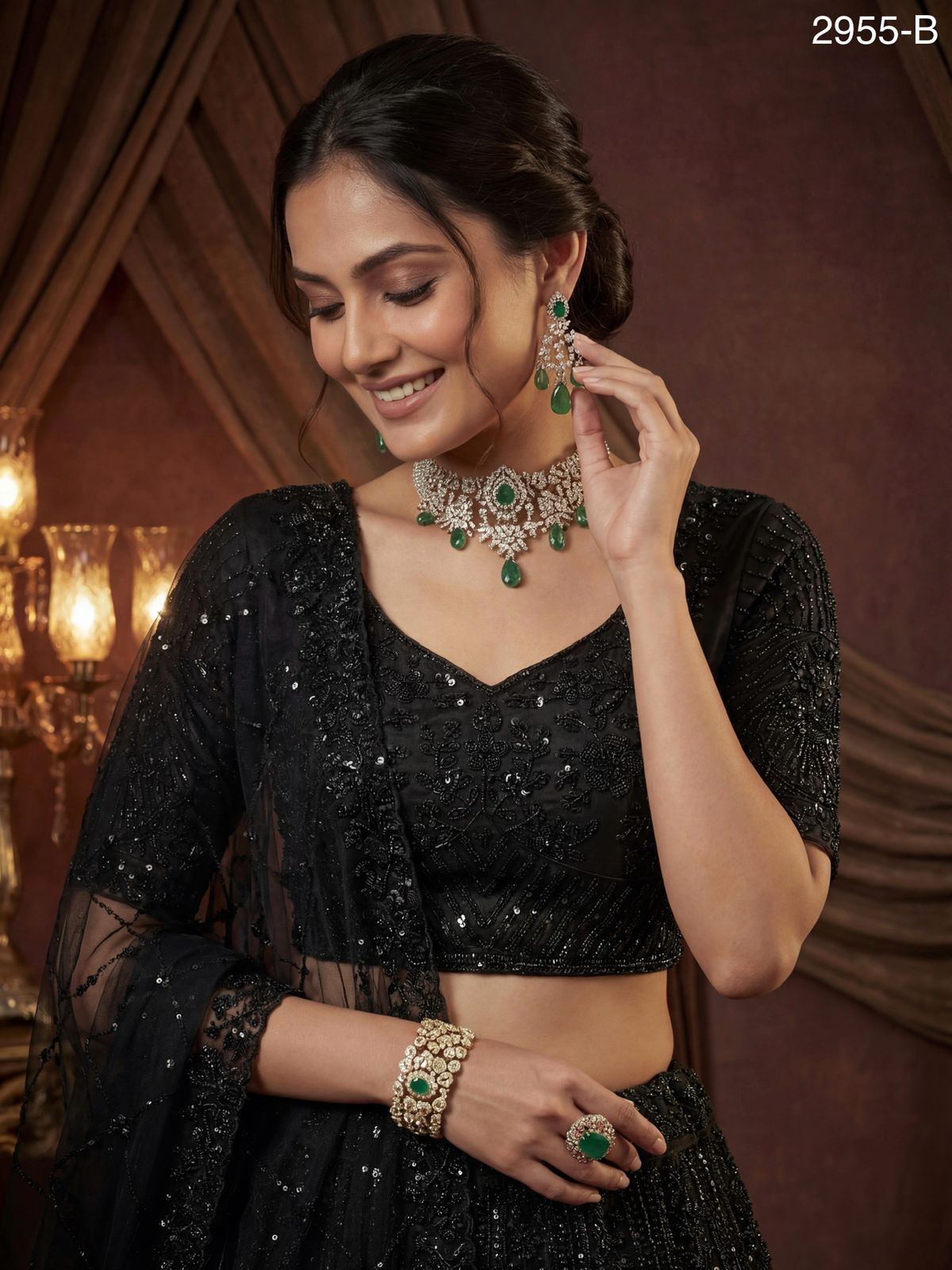 Black Pure Soft Net Heavy Embroidery Work Bridal Lehenga