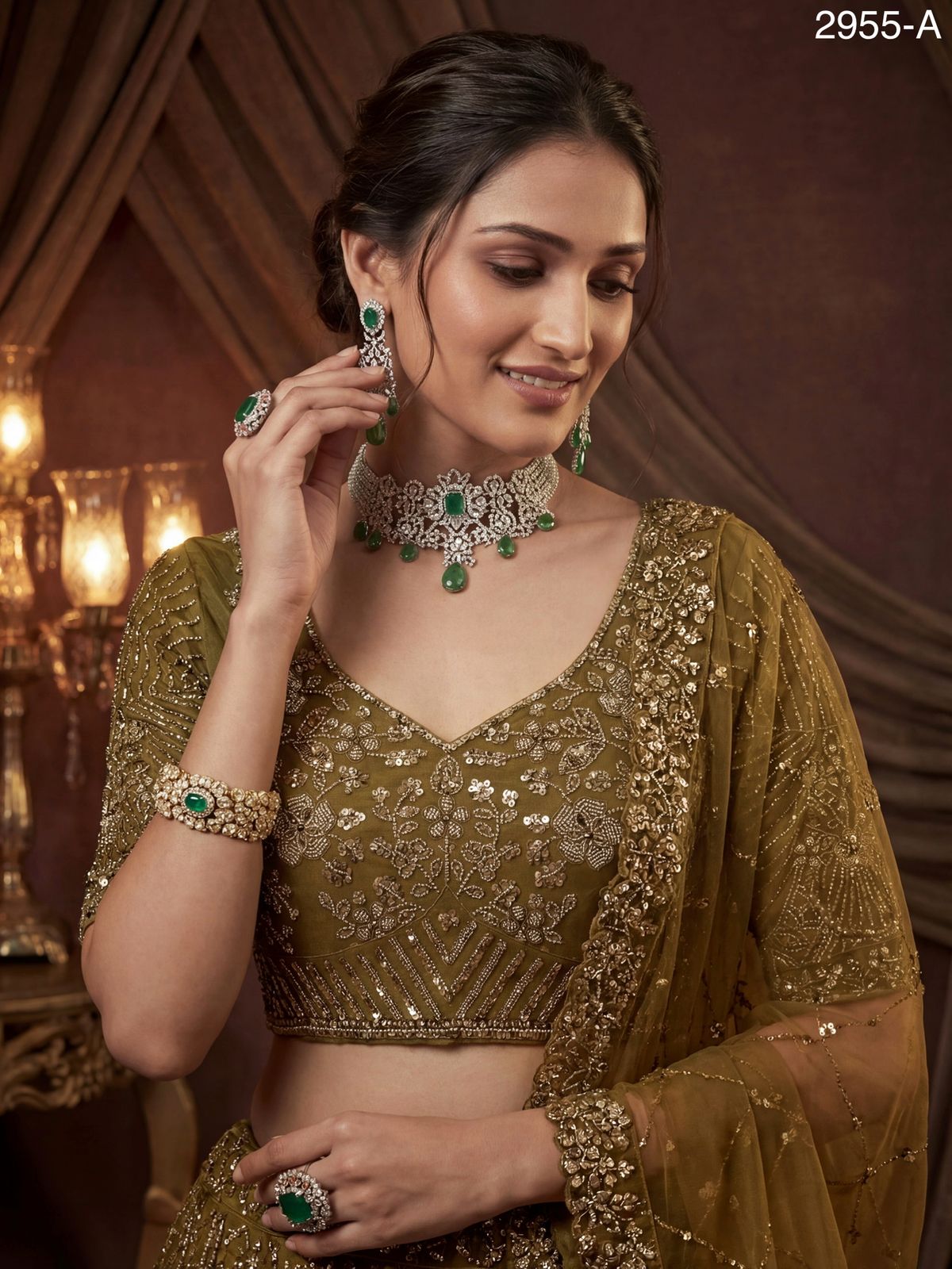 Golden Pure Soft Net Heavy Embroidery Work Bridal Lehenga