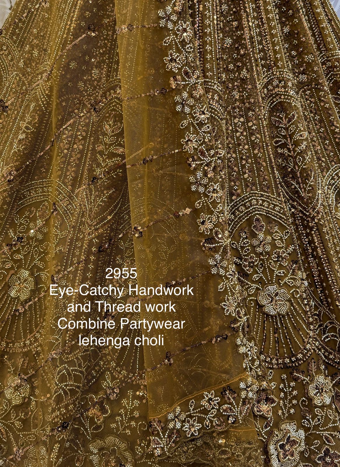 Golden Pure Soft Net Heavy Embroidery Work Bridal Lehenga