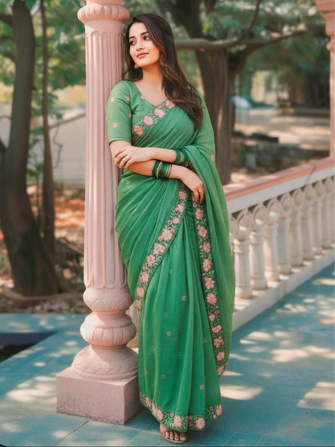 Green Pure Soft Sufi Crush Silk Saree