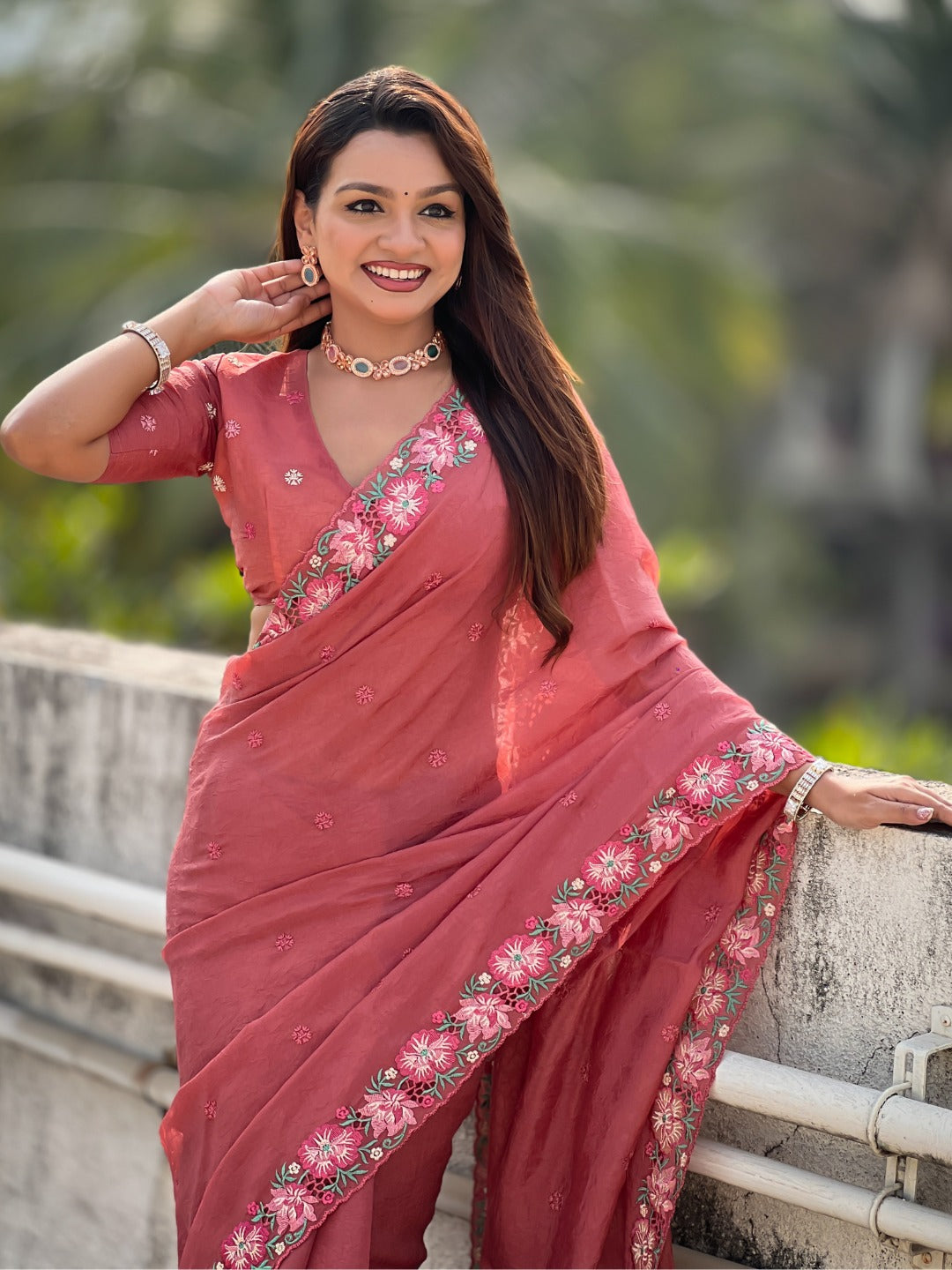Peach Pure Soft Sufi Crush Silk Saree