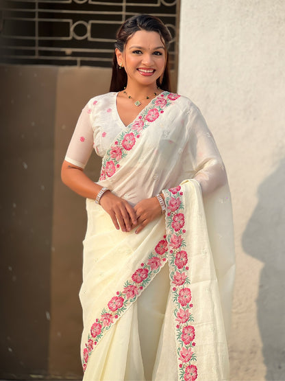 White Pure Soft Sufi Crush Silk Saree