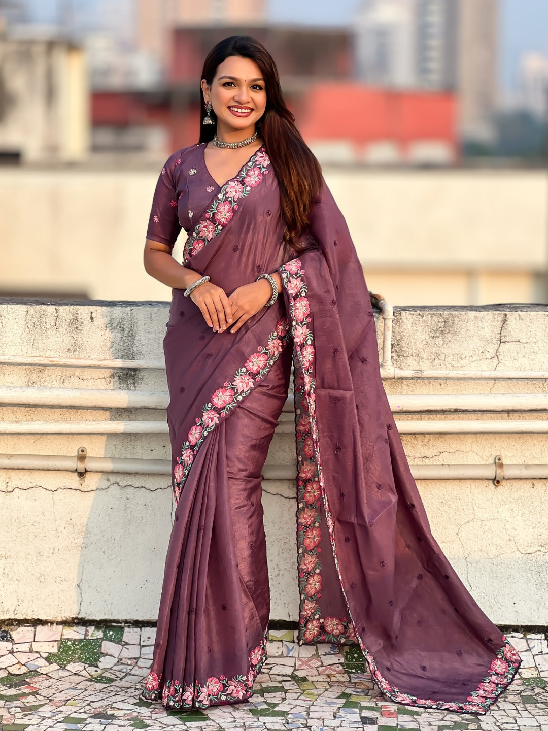 Wine Pure Soft Sufi Crush Silk Saree