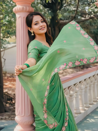 Green Pure Soft Sufi Crush Silk Saree