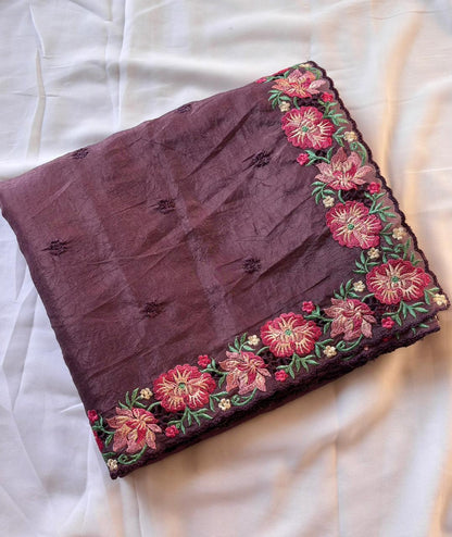 Wine Pure Soft Sufi Crush Silk Saree