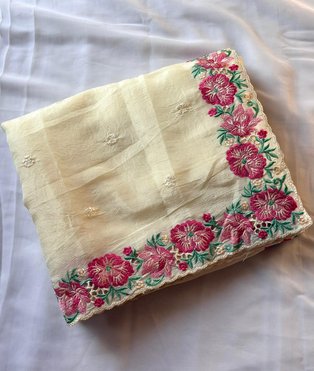 White Pure Soft Sufi Crush Silk Saree