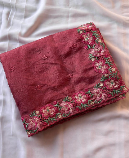 Peach Pure Soft Sufi Crush Silk Saree