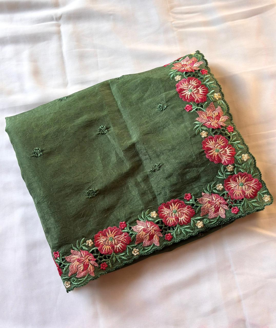 Green Pure Soft Sufi Crush Silk Saree