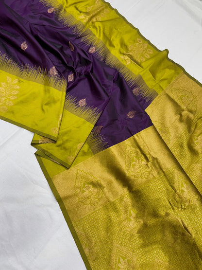 Wine Soft Silk Floral Border Contrast Zari Soft Silk Saree