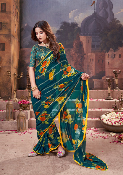 Green Pure Heavy Waighless Saree 