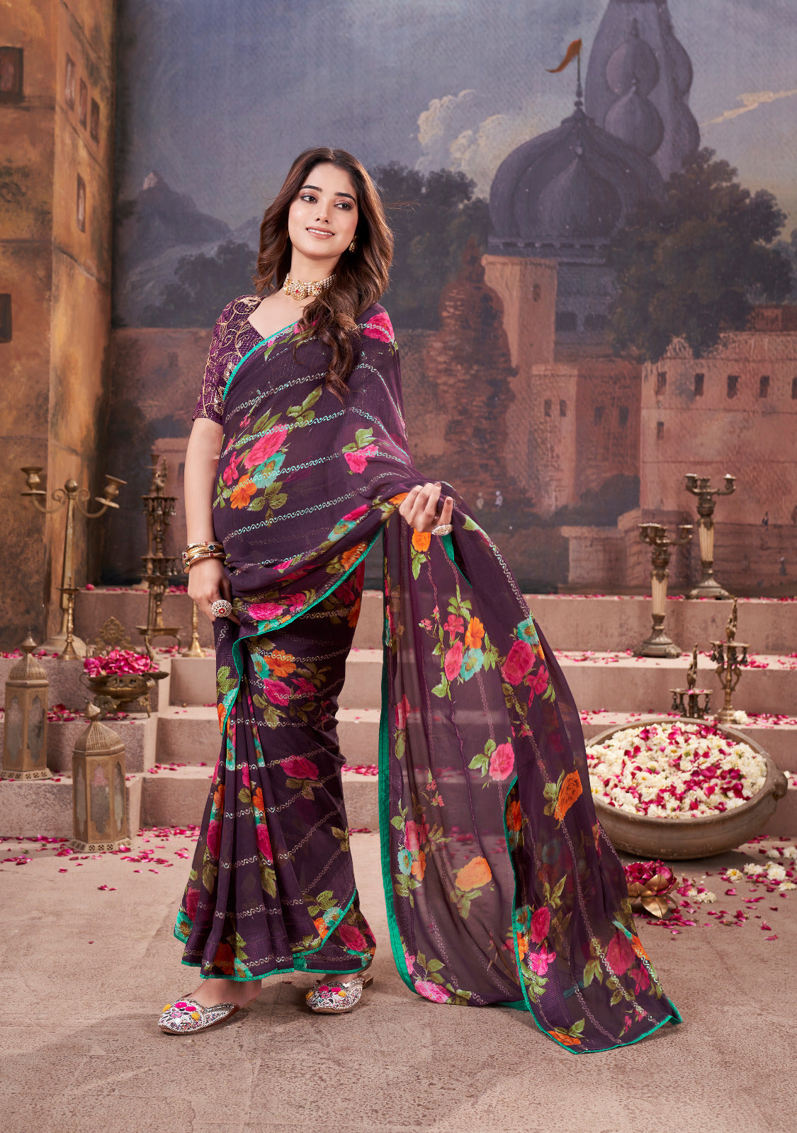 Purple Pure Heavy Waighless Saree 