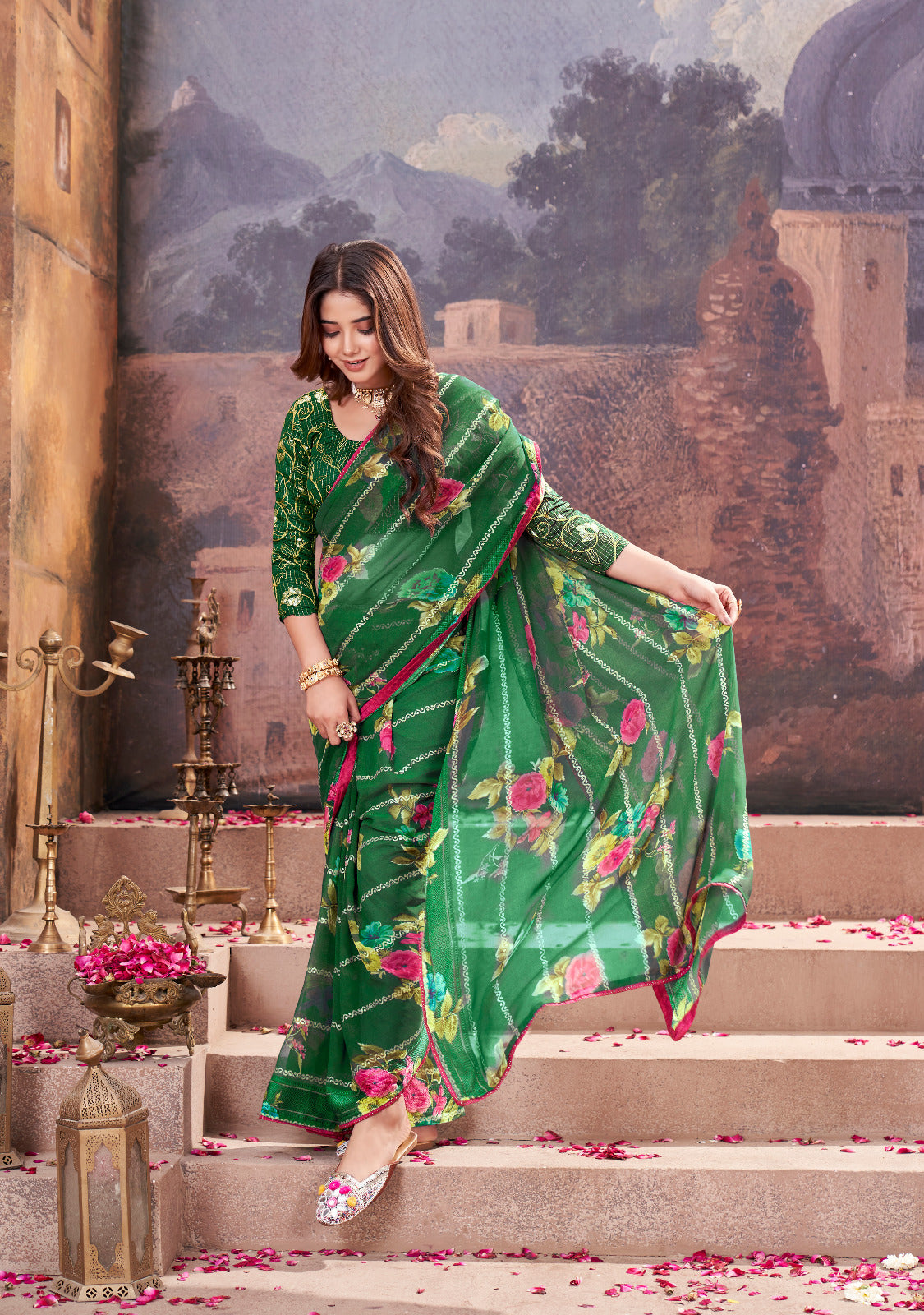 Green Pure Heavy Waighless Saree 
