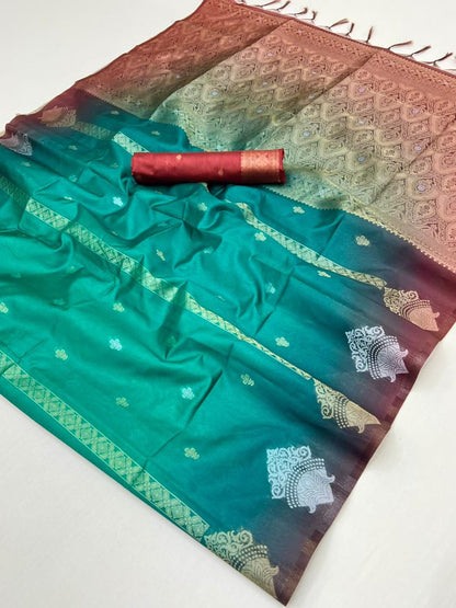 Green Pure Heavy Handloom Weaving Paper Silk Saree 