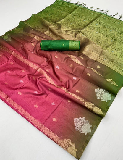 Teal Pure Heavy Handloom Weaving Paper Silk Saree 