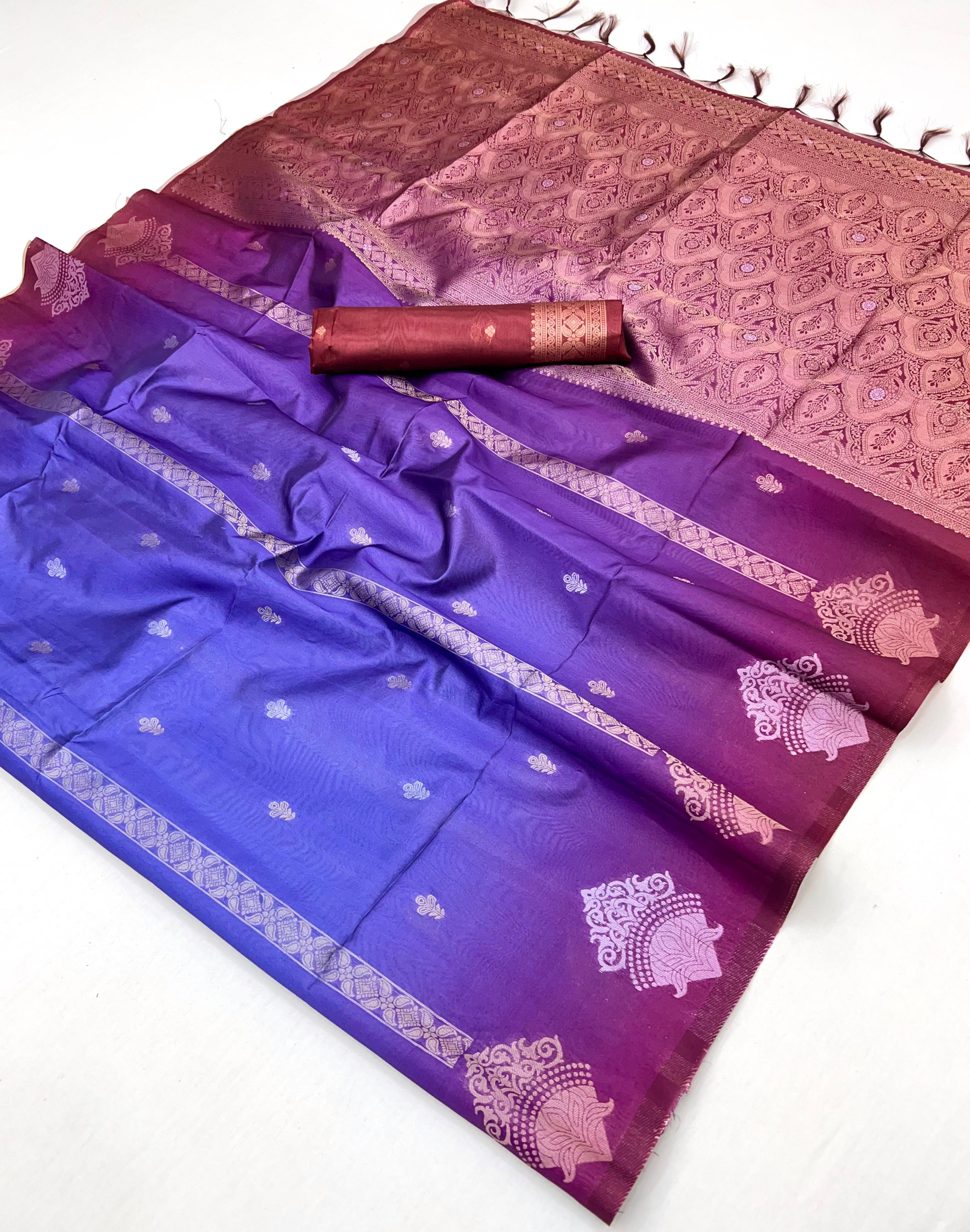 Blue Pure Heavy Handloom Weaving Paper Silk Saree 