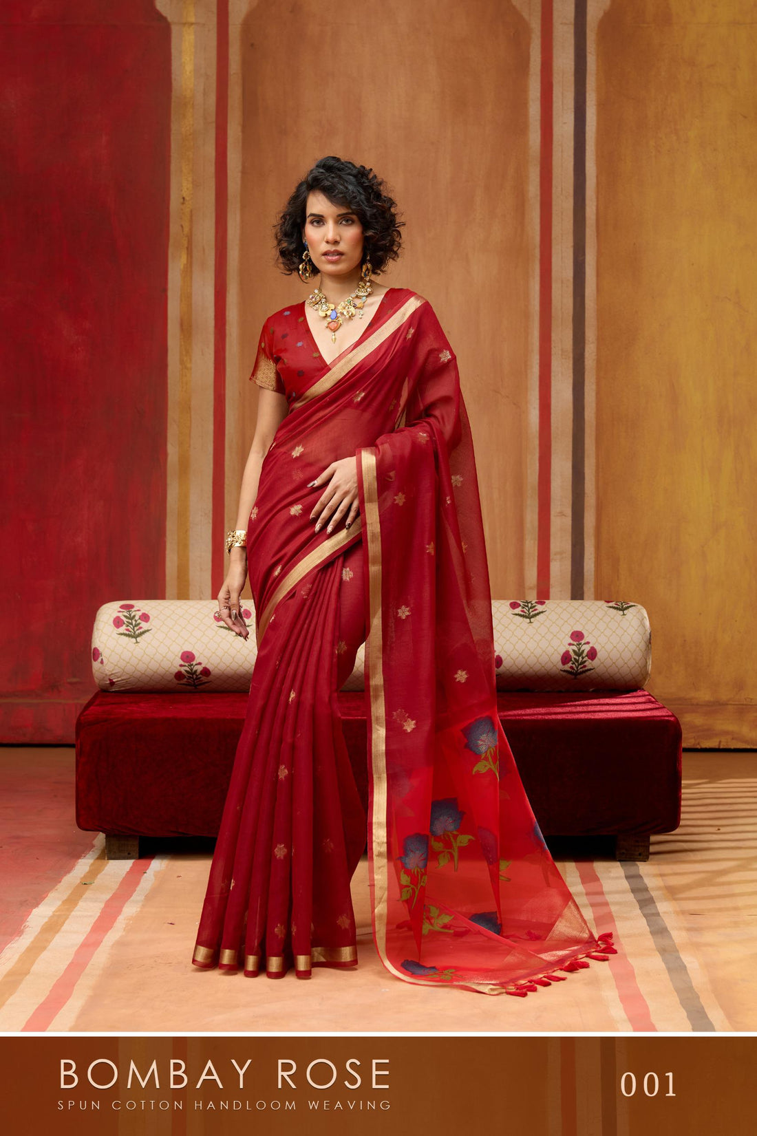 Red Pure Soft Moonga Cotton Handloom Saree