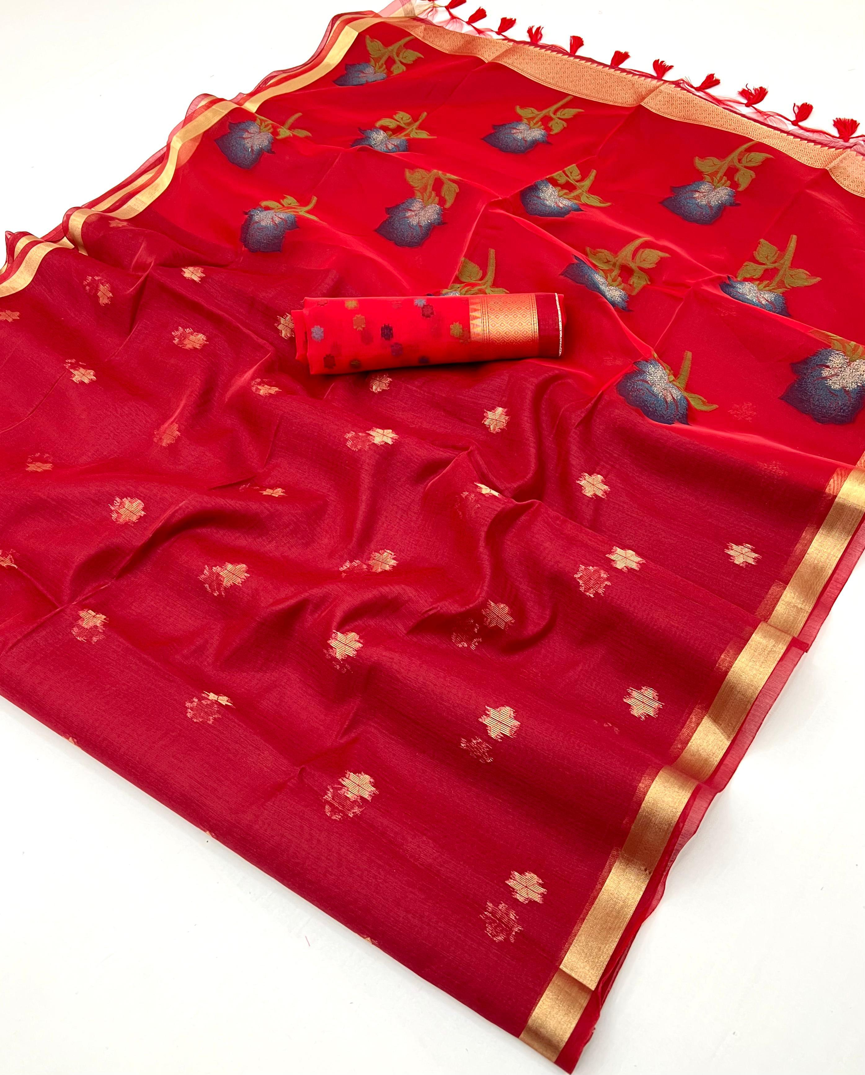 Red Pure Soft Moonga Cotton Handloom Saree