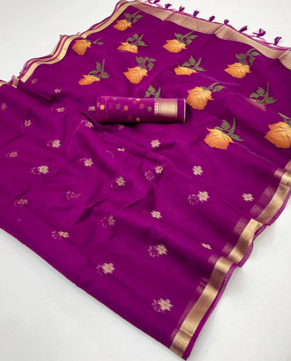 Purple Pure Soft Moonga Cotton Handloom Saree 