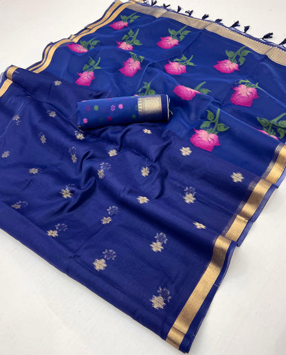 Chill Blue Pure Soft Moonga Cotton Handloom Saree 