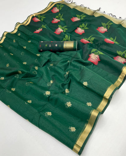Green Pure Soft Moonga Cotton Handloom Saree 