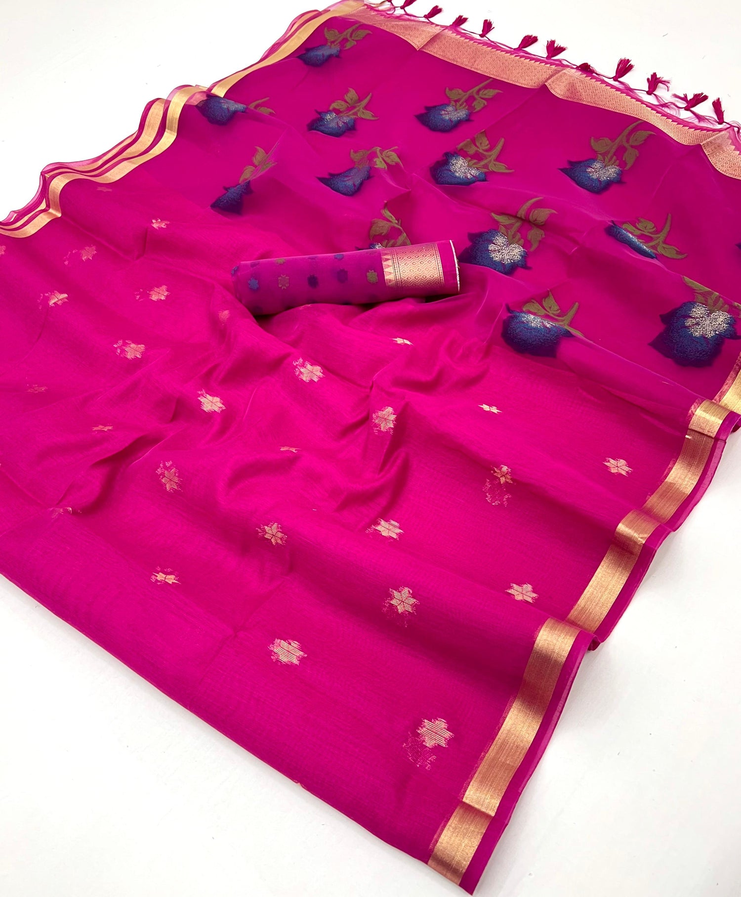 Pink Pure Soft Moonga Cotton Handloom Saree 