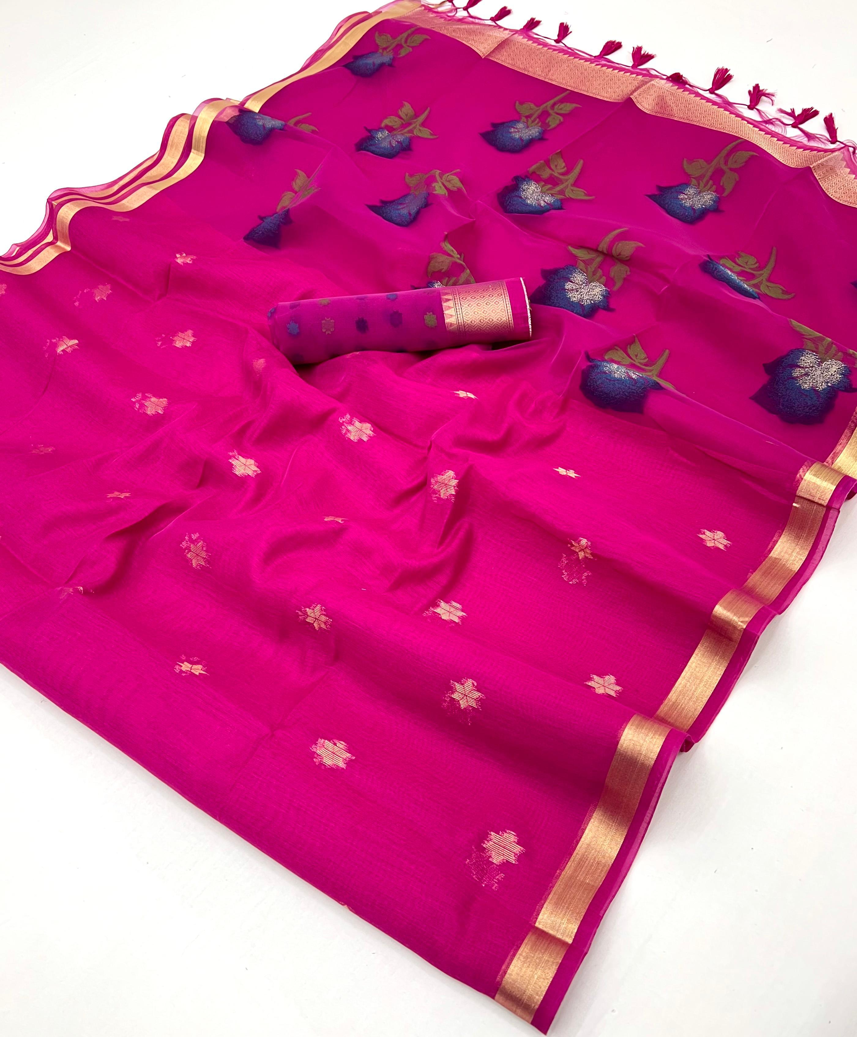 Pink Pure Soft Moonga Cotton Handloom Saree 
