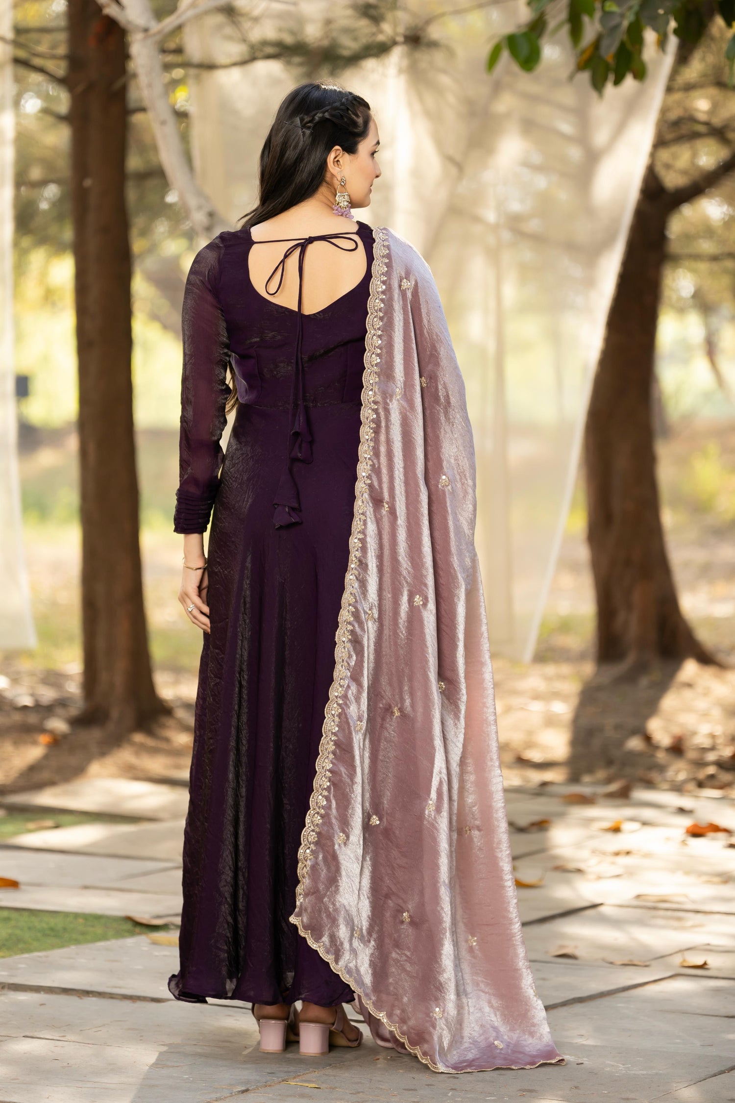 Wine Pure Space Silk Anarkali Long Gown 