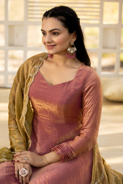 Rose Gold Pure Space Silk Anarkali Long Gown 