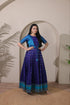 Blue Pure Silk Blend with Jacket Long Gown 