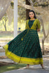 Green Pure Silk Blend with Jacket Long Gown 