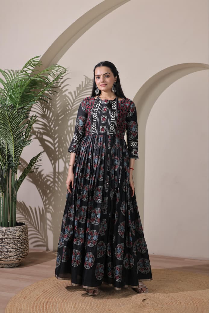 Black Pure Silk Blend with Jacket Long Gown 