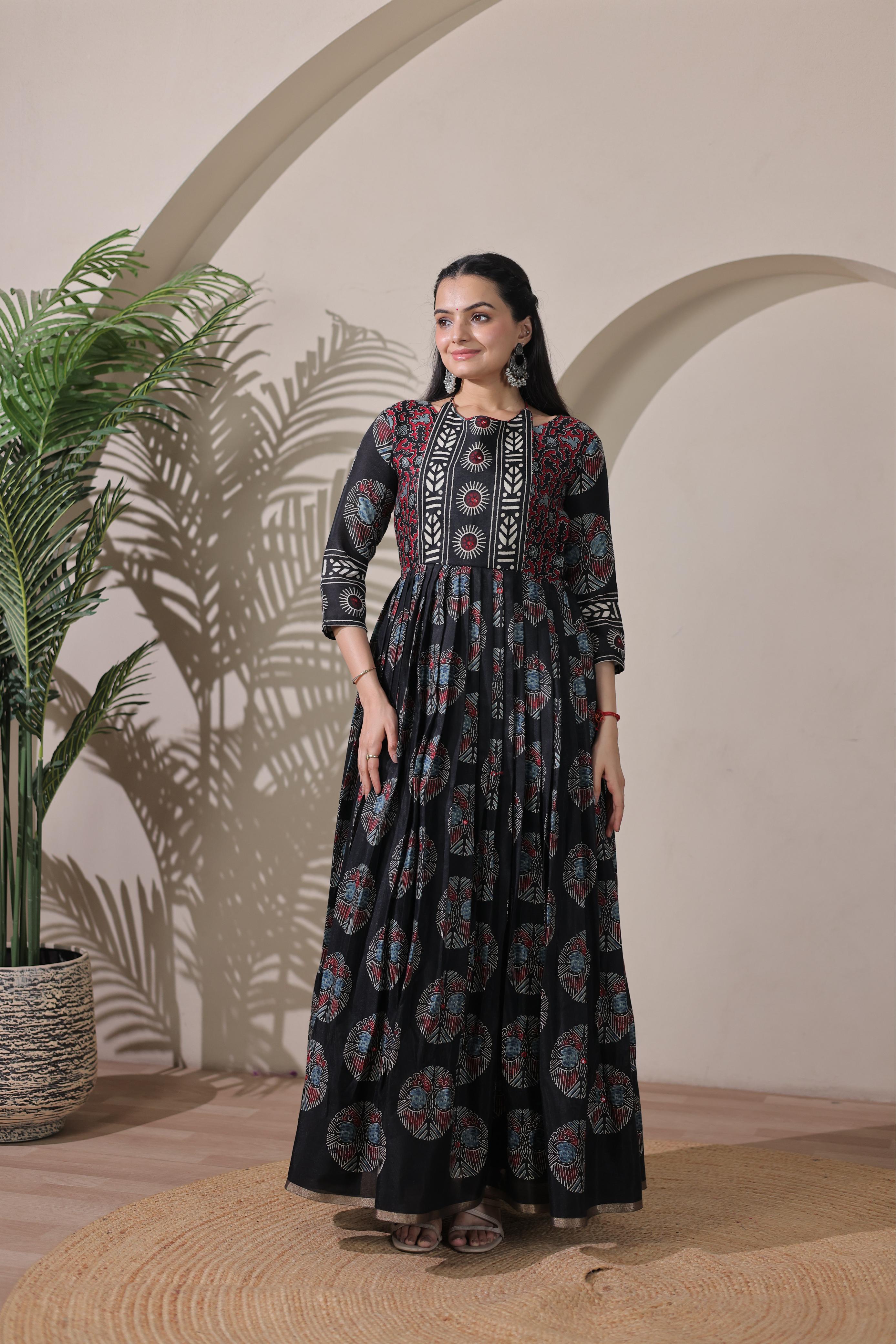 Black Pure Silk Blend with Jacket Long Gown 