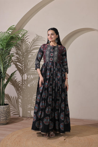 Black Pure Silk Blend with Jacket Long Gown 